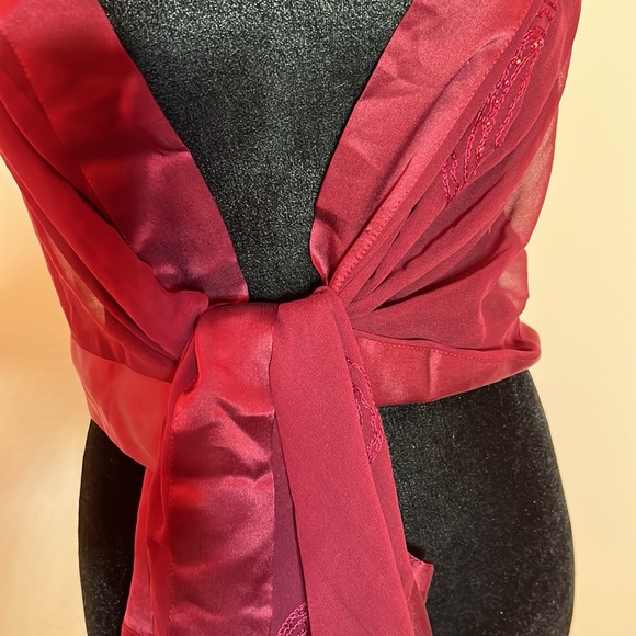 Silk scarf, maroon with Crystal accents, Hong Kong Jockey Club - Picture 2 of 7